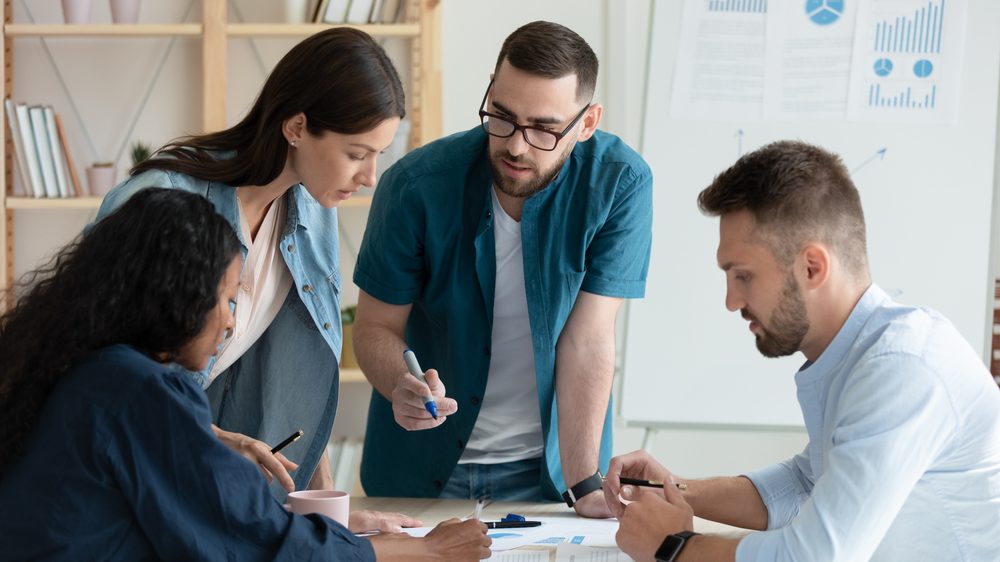 Marketing team reviewing a project